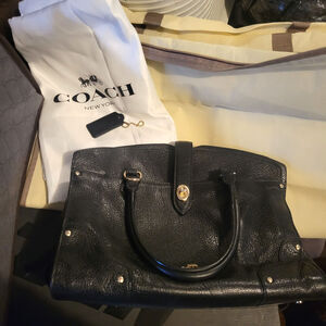 Coach Mercer 30 Leather Black Gold Tone Hardware Satchel Womens Bag 37575